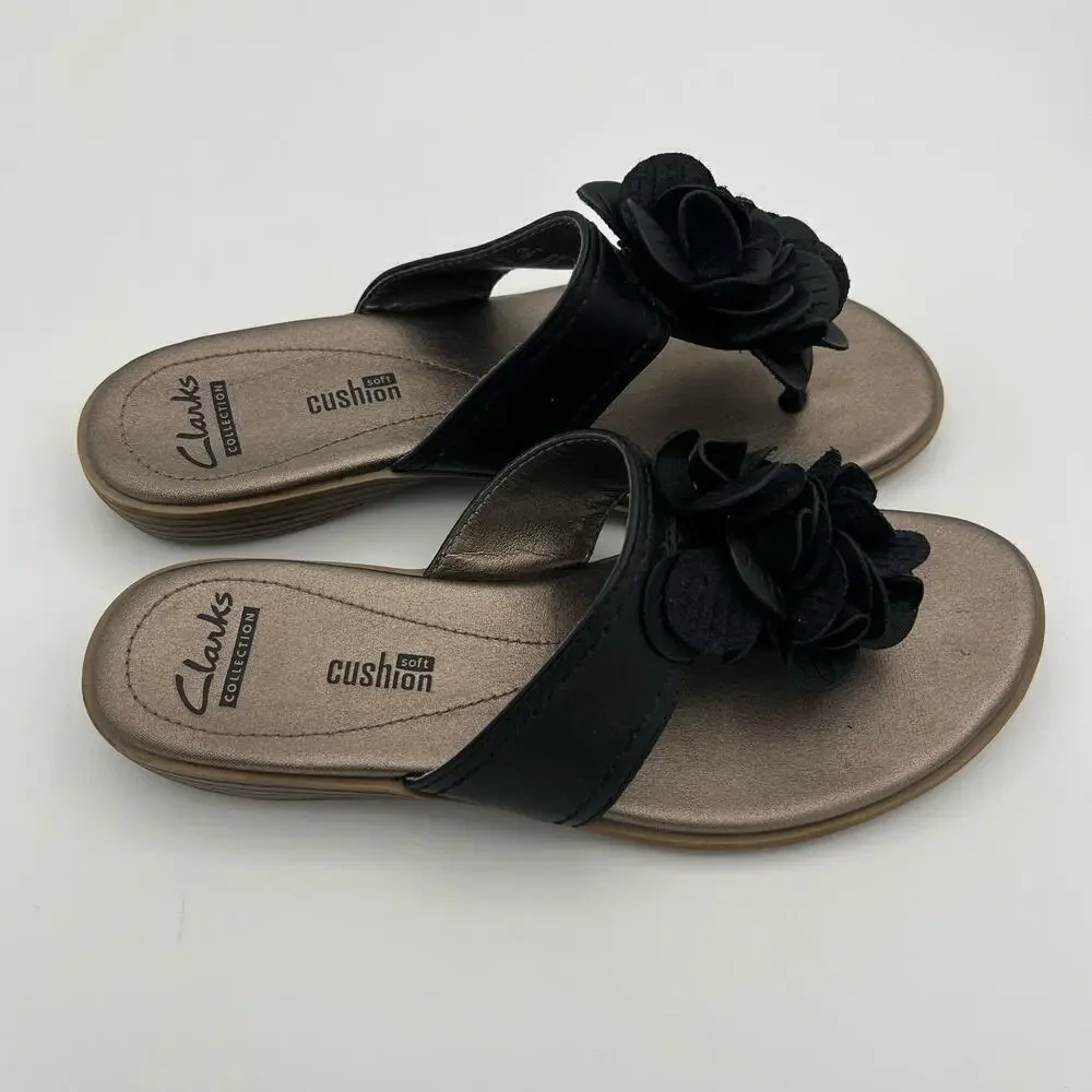 Clarks Women's Soft Cushion Collection Lusine Gable Thong Black Floral Size 6M